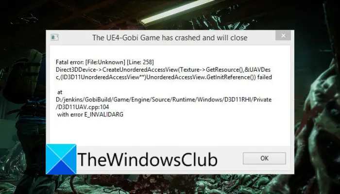 The UE4-Gobi Game has crashed and will close error on Back 4 Blood