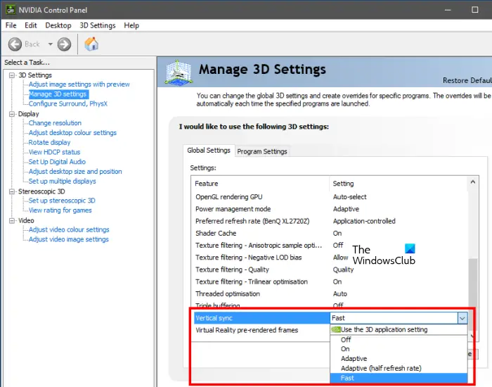 Turn on VSync in NVIDIA