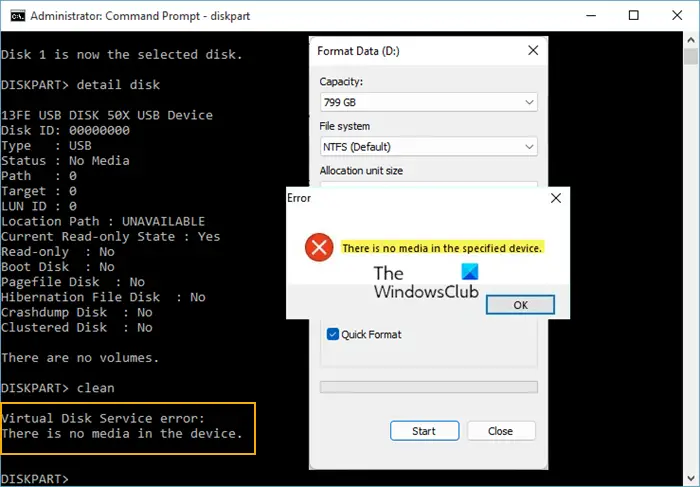 USB error There is no media in device