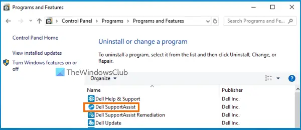 Uninstall Dell SupportAssist