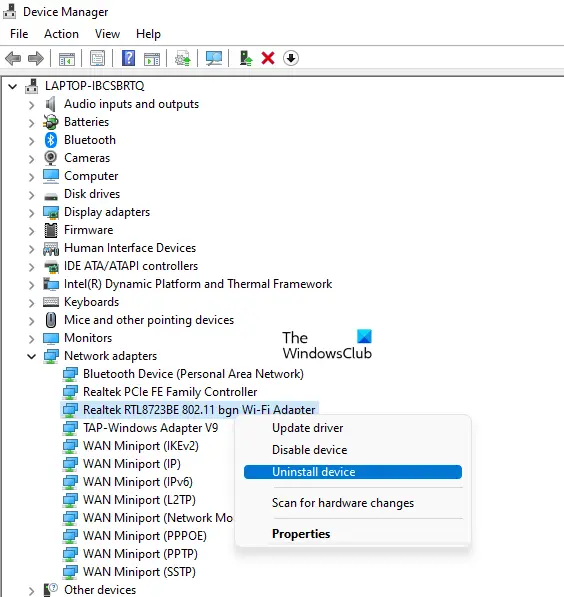 Uninstall and reinstall network driver