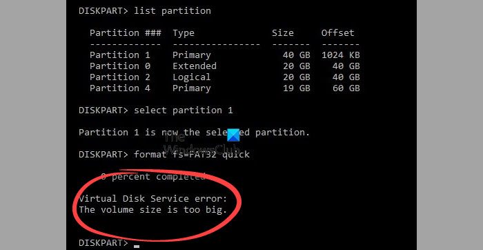 Virtual Disk Service Error, The volume size is too big