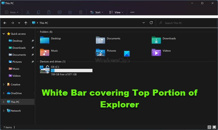 White Bar covering Top Portion of Explorer
