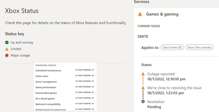 Xbox Status Page