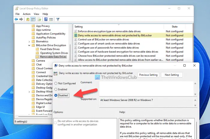 Allow or deny write access to removable drives not protected by BitLocker