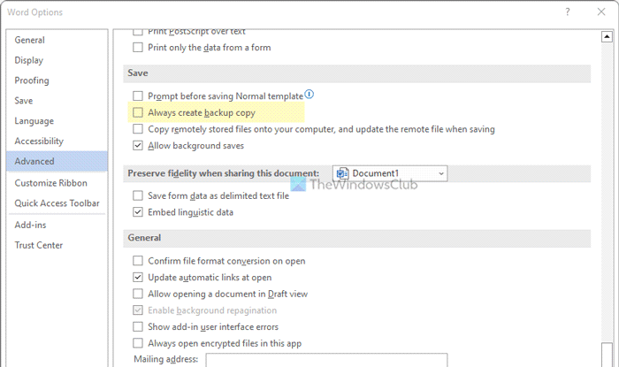 Make Word always create a backup copy of a document - 80