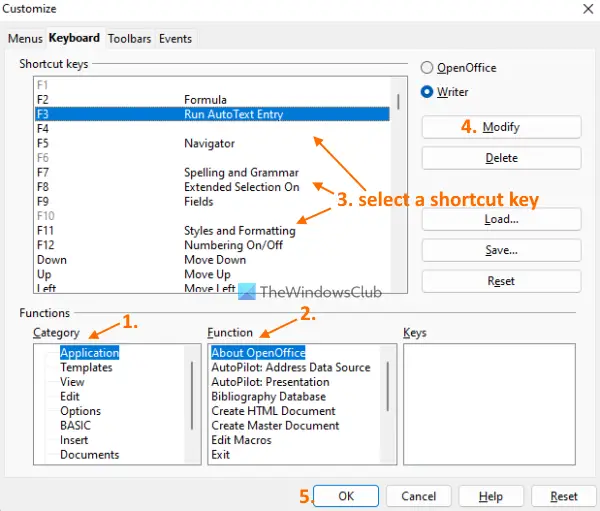 assign keyboard shortcut keys