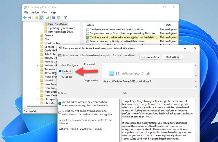 Configure BitLocker hardware-based encryption for fixed data