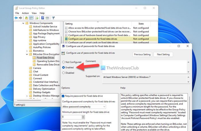 How to configure use of Passwords for Fixed Data Drives in BitLocker