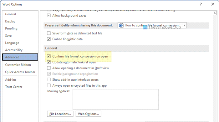 How to confirm file format conversion on open in Word