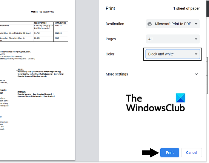 Convert colored PDF to black-&-white using Chrome