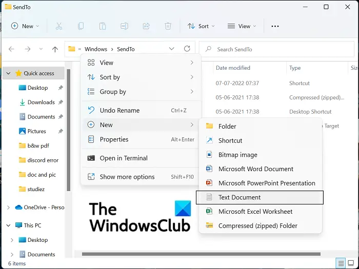 Create Mail Recipient in the Send To folder