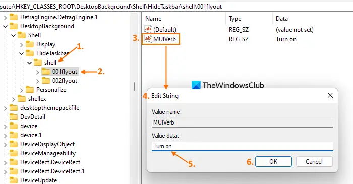 create shell key and 001flyout key