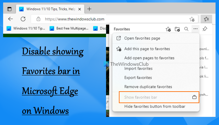 disable showing favorites bar microsoft edge