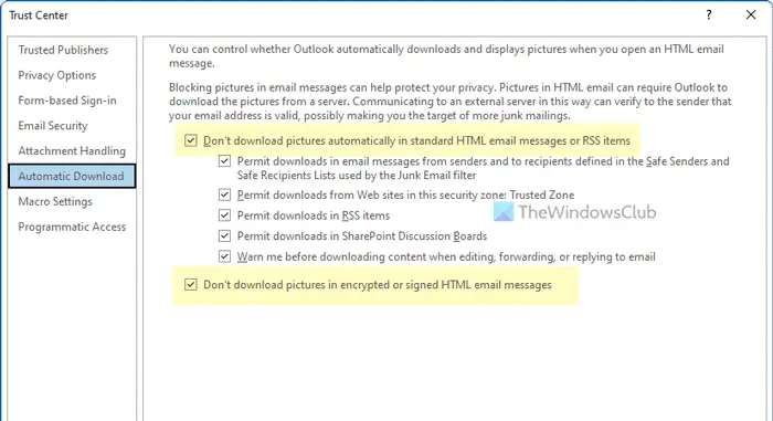 Do you want to download external content - Outlook