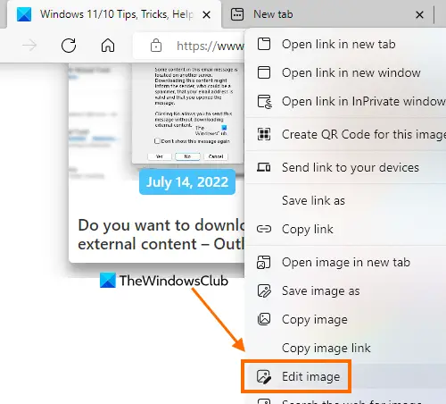 edit image context menu option