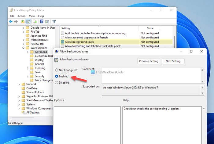 How to enable or disable background saves in Word 