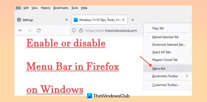 enable disable menu bar in firefox