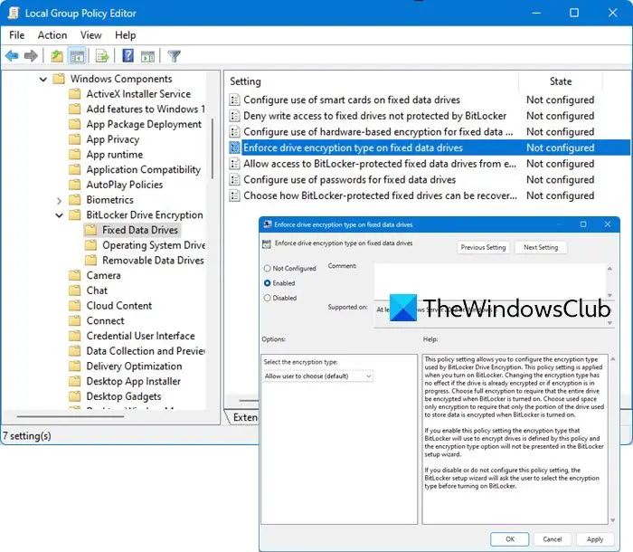 enforce BitLocker drive encryption for Fixed Data Drives