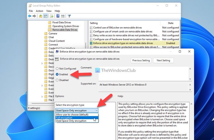 How to enforce BitLocker drive encryption for removable data drives