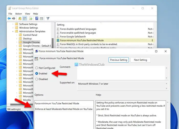 How to enforce YouTube Restricted Mode in Chrome using Group Policy and Registry
