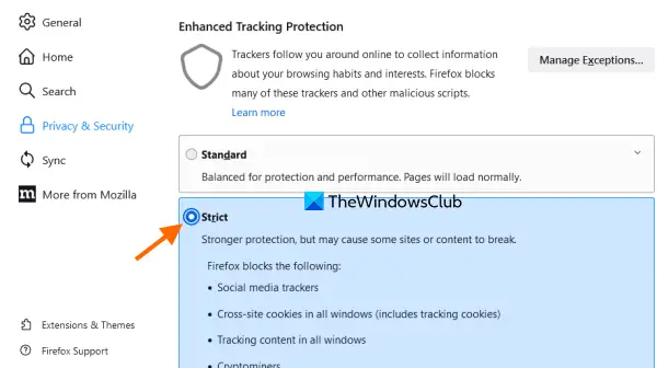 enhanced tracking protection strict mode