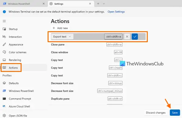 export profile text using hotkey