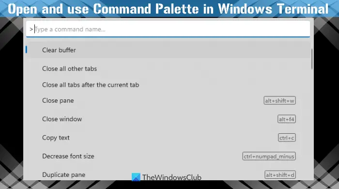 open and use command palette windows terminal