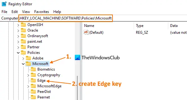 select the microsoft registry key