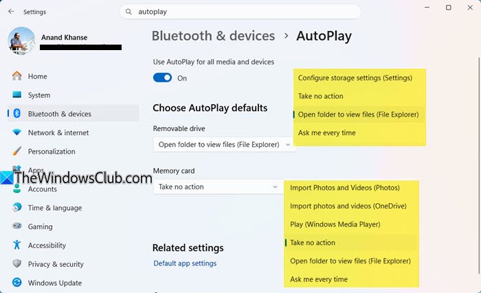 set autoplay defaults windows 11