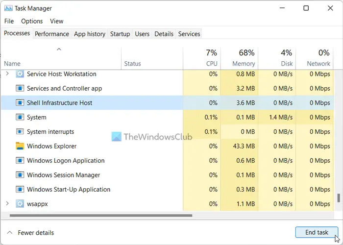 Fix Shell Infrastructure Host high CPU and Memory usage in Windows 11/10