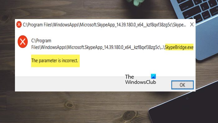 Fix SkypeBridge.exe, The Parameter is incorrect