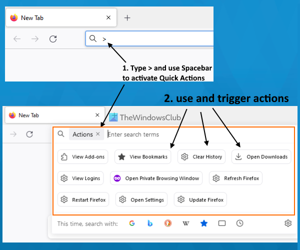 use quick actions in firefox