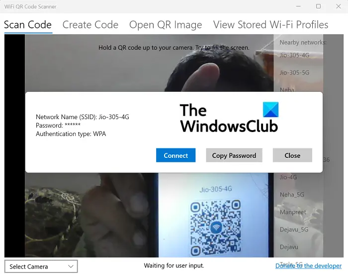 How to scan the Wi-Fi QR Code on Windows