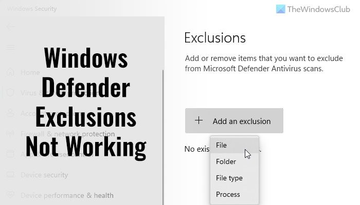 Windows Defender Exclusions not working
