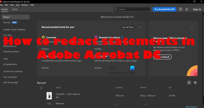 How to redact statements in Adobe Acrobat DC