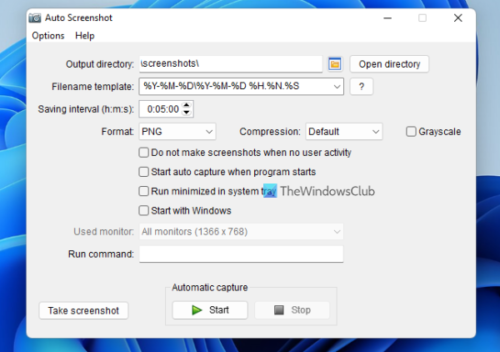 Auto take screenshots at regular intervals in Windows 11/10