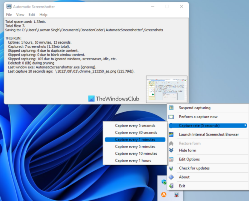 Auto take screenshots at regular intervals in Windows 11/10