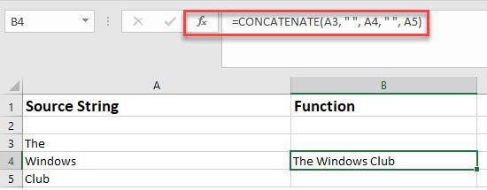 CONCATENATE function in Excel