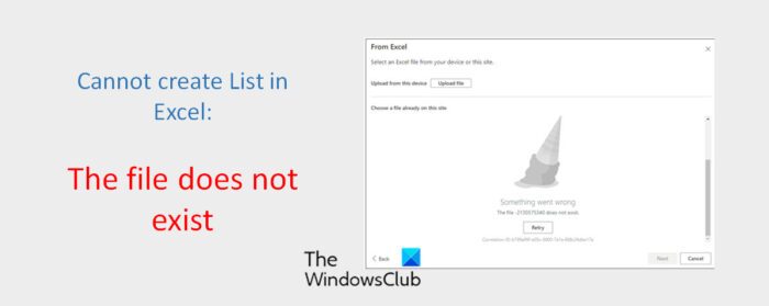 Cannot create List in Excel: The file does not exist