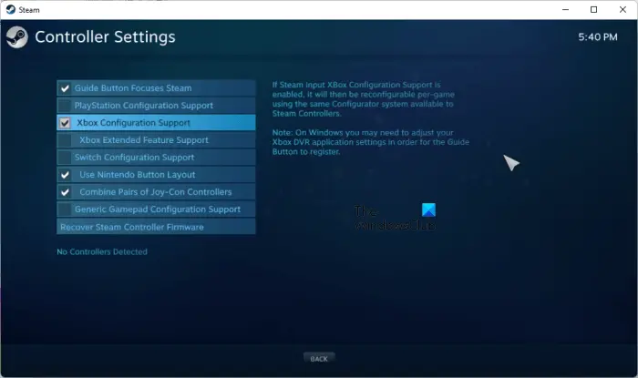 Check controller configuration settings