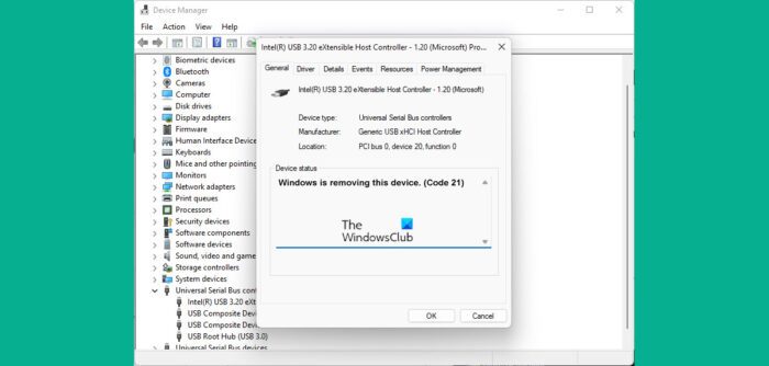 Code 21, Windows is removing this device