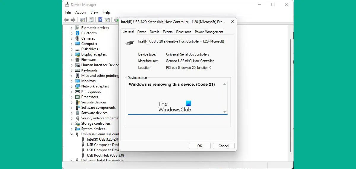 Code 21, Windows is removing this device