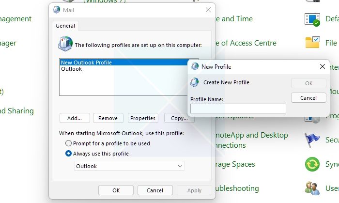 Create New Outlook Profile