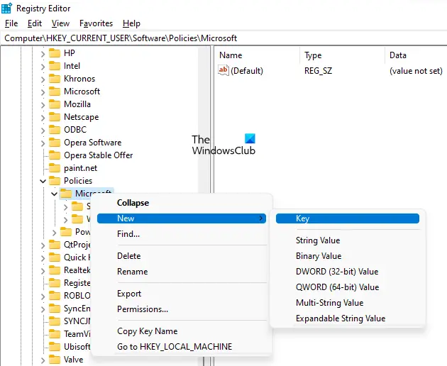 Create Office subkey under Microsoft key