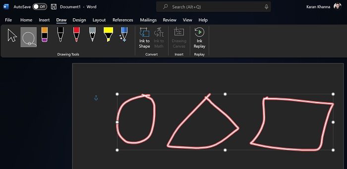 Create Shapes in MS Word using Ink to Shape feature