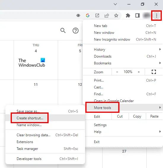 Create desktop shortcut for Google Calendar