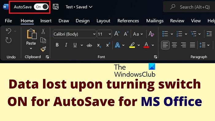Data lost upon turning switch ON for AutoSave for MS Office
