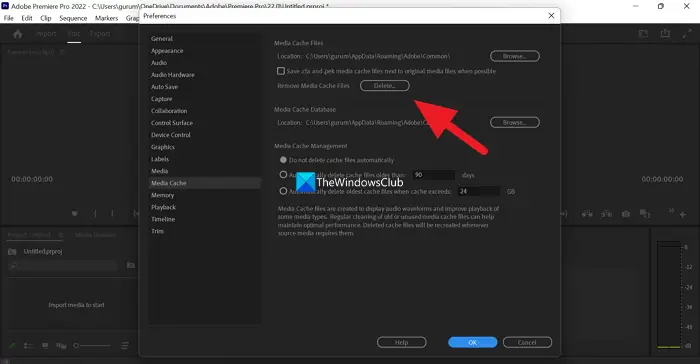 Delete Media Cache Premiere Pro