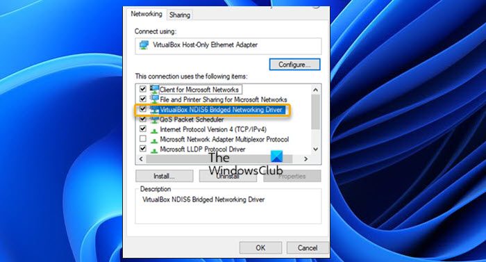 Disable and Enable the VirtualBox NDIS6 Bridged Networking Driver